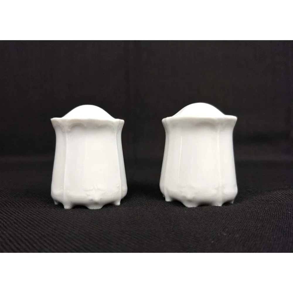 Tirschenreuth Baronesse White Salt & Pepper Shakers w/ Stoppers Embossed Germany